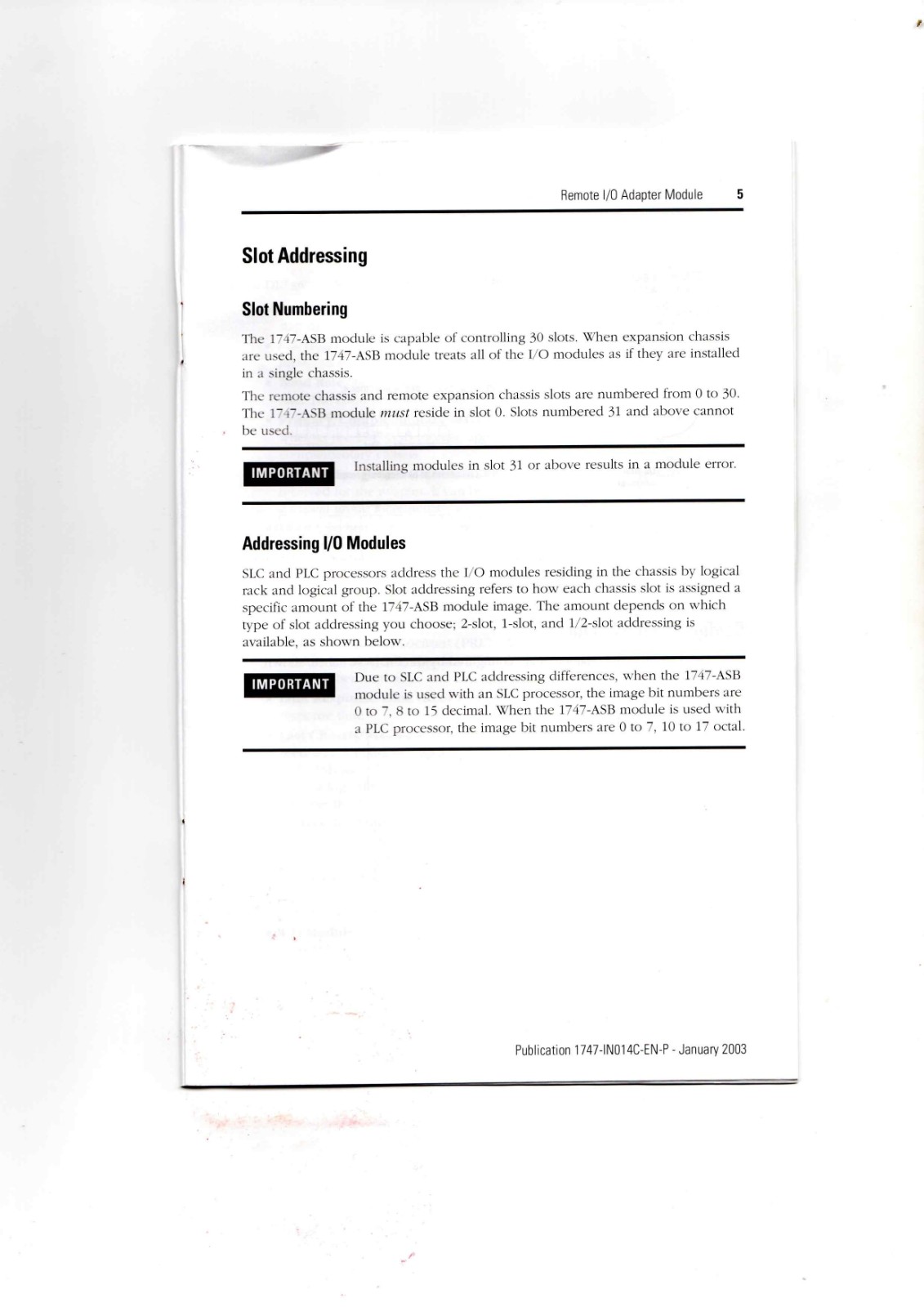 Allen-Bradley 1747-ASB Data Sheet