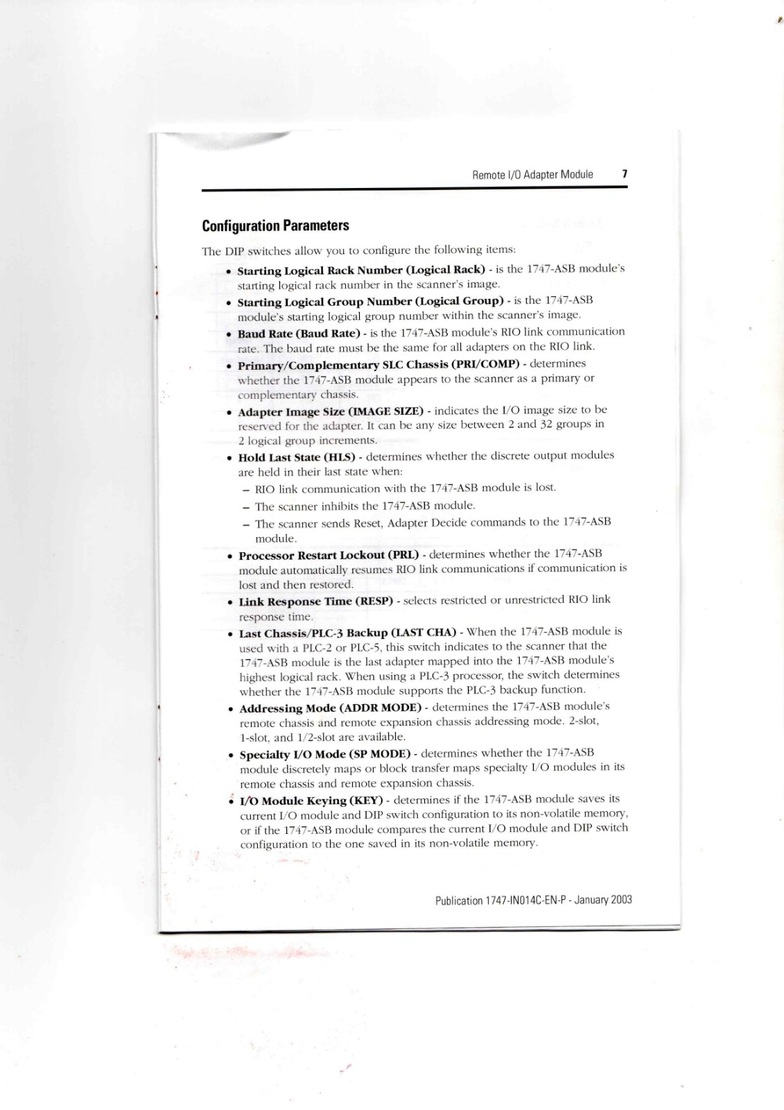 Allen-Bradley 1747-ASB Data Sheet