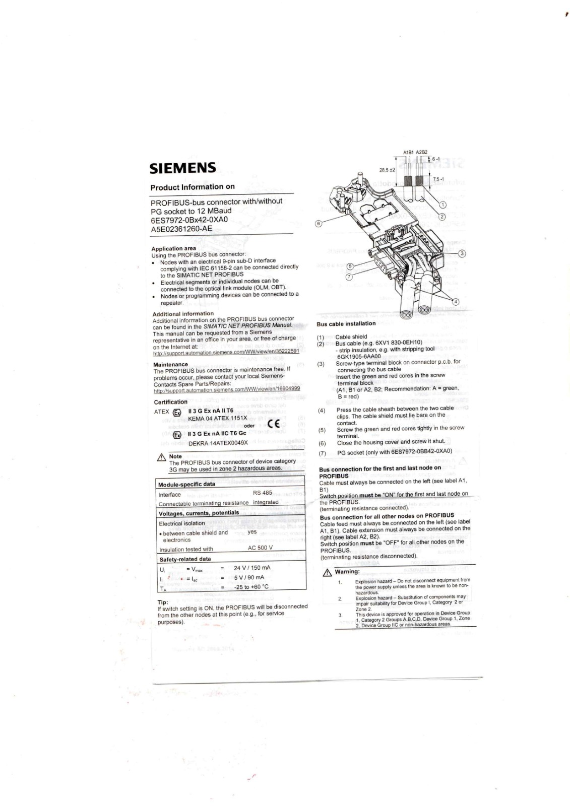 Siemens 6ES7972-0BA12-0XA0 Datasheet