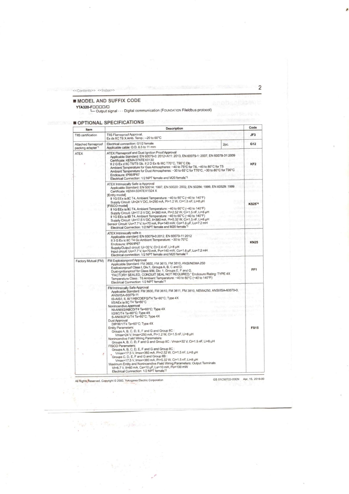 Yokogawa YTA320 Data Sheet