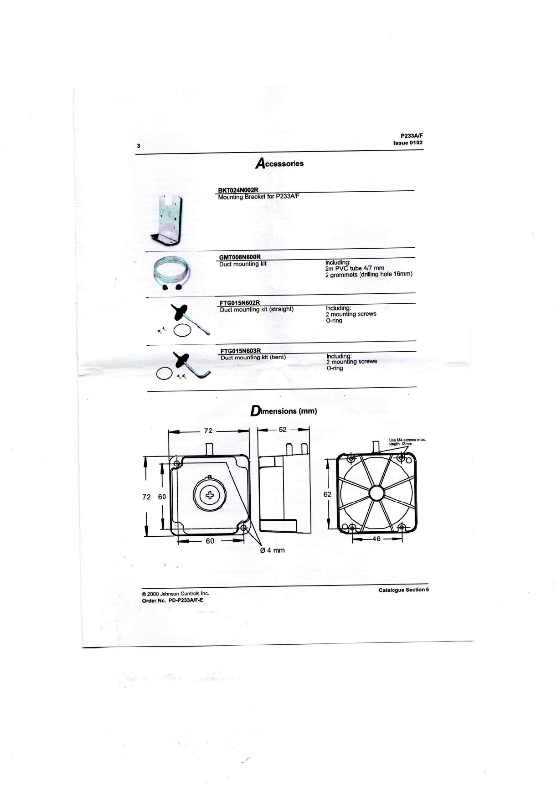 Johnson Controls P233A/F Data Sheet