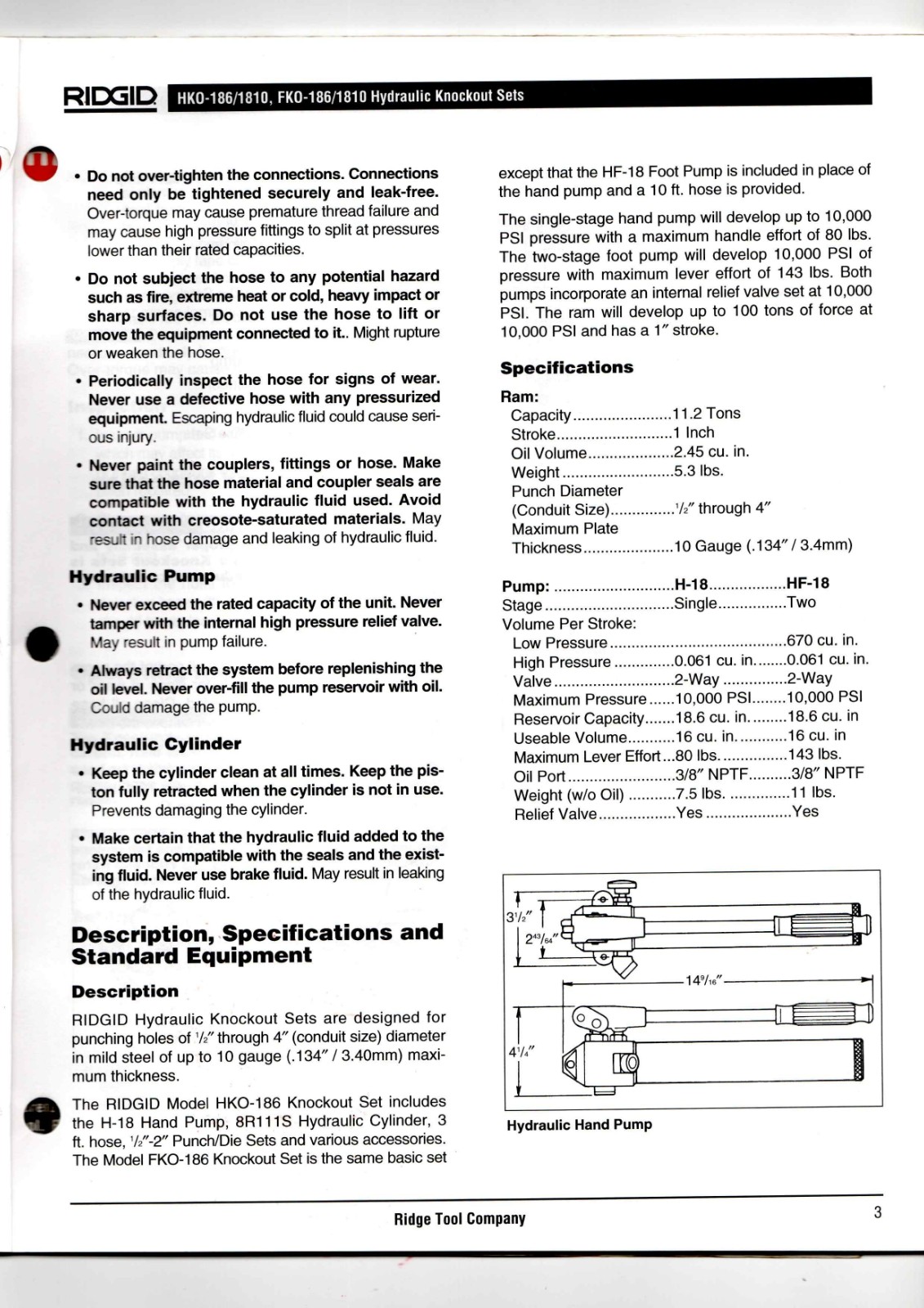 RIDGID HKO-186/1810, FKO-186/1810 Data Sheet