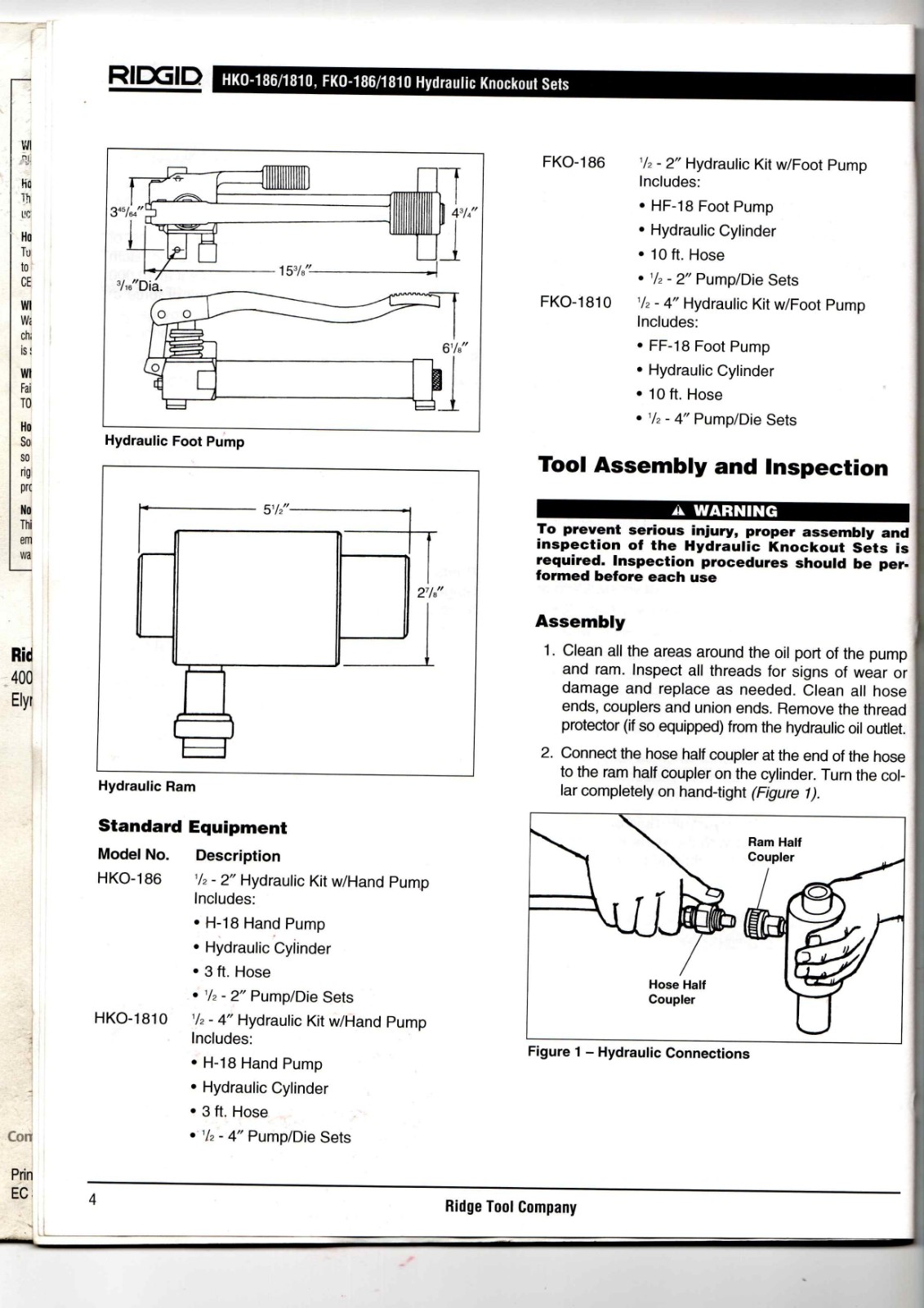 RIDGID HKO-186/1810, FKO-186/1810 Data Sheet