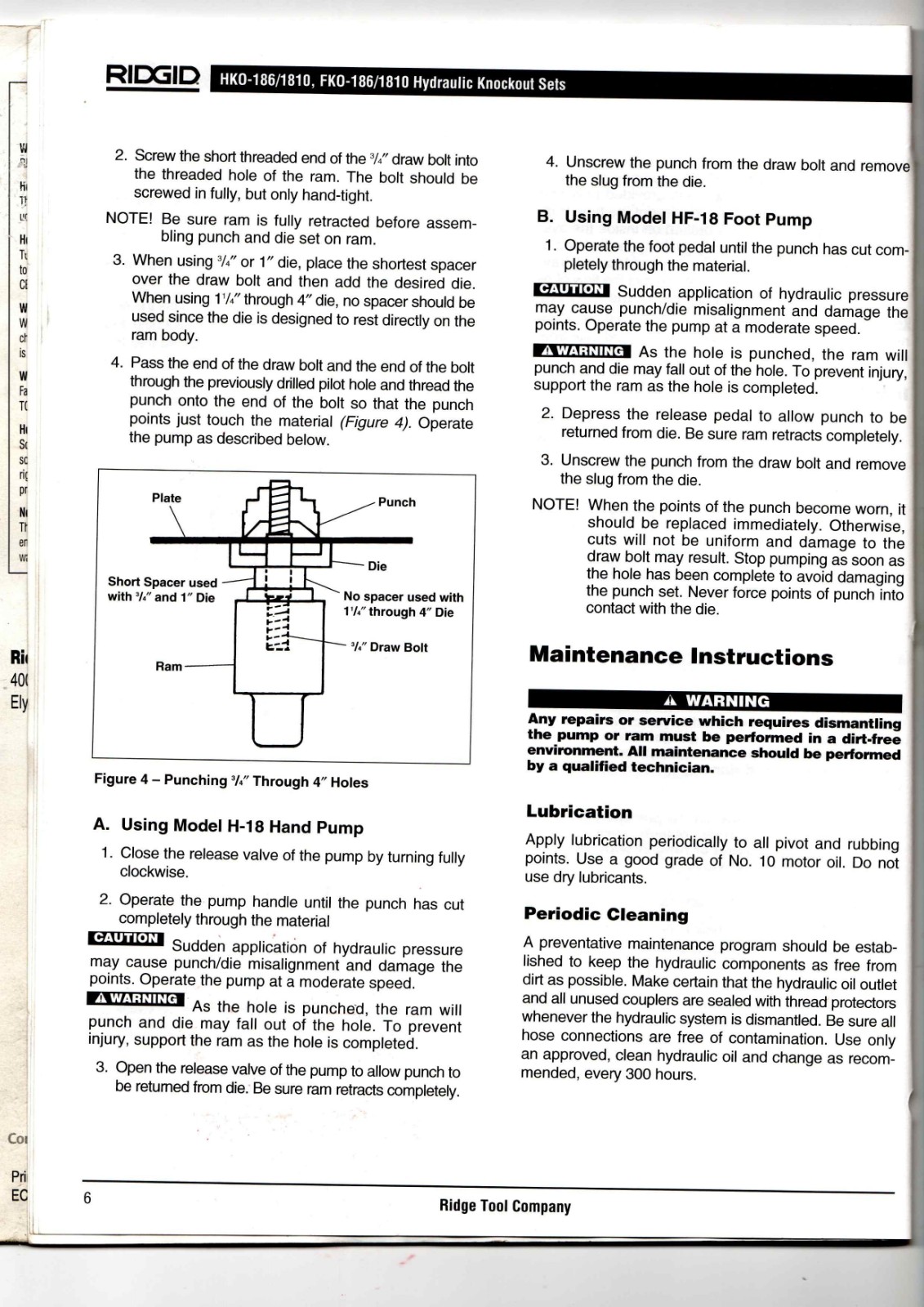 RIDGID HKO-186/1810, FKO-186/1810 Data Sheet