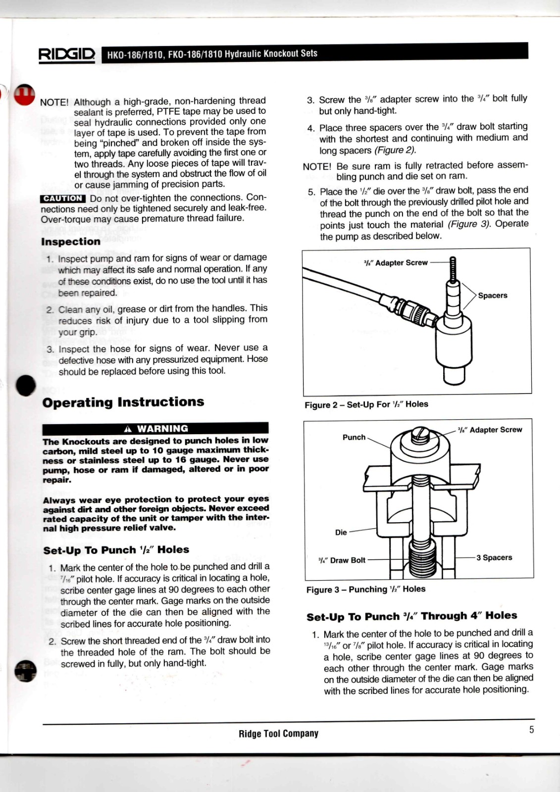 RIDGID HKO-186/1810, FKO-186/1810 Data Sheet