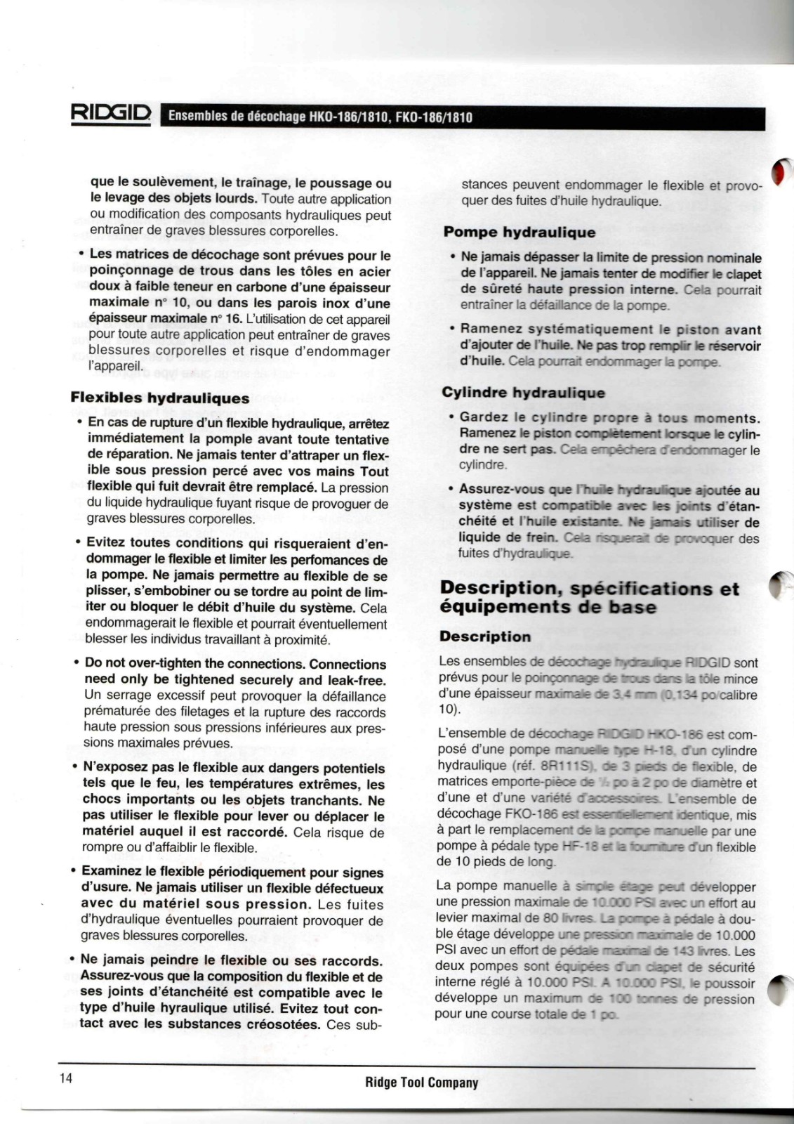 RIDGID HKO-186/1810, FKO-186/1810 Data Sheet