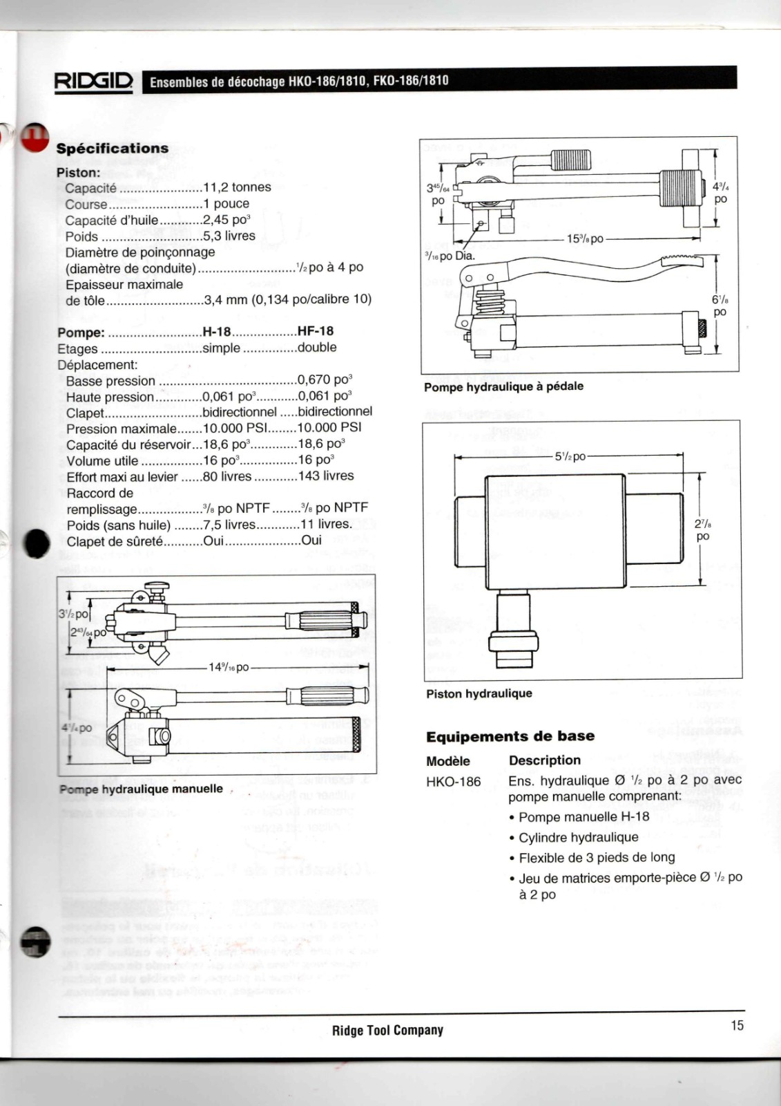 RIDGID HKO-186/1810, FKO-186/1810 Data Sheet