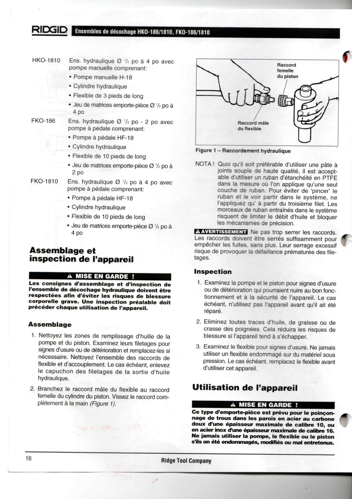 RIDGID HKO-186/1810, FKO-186/1810 Data Sheet