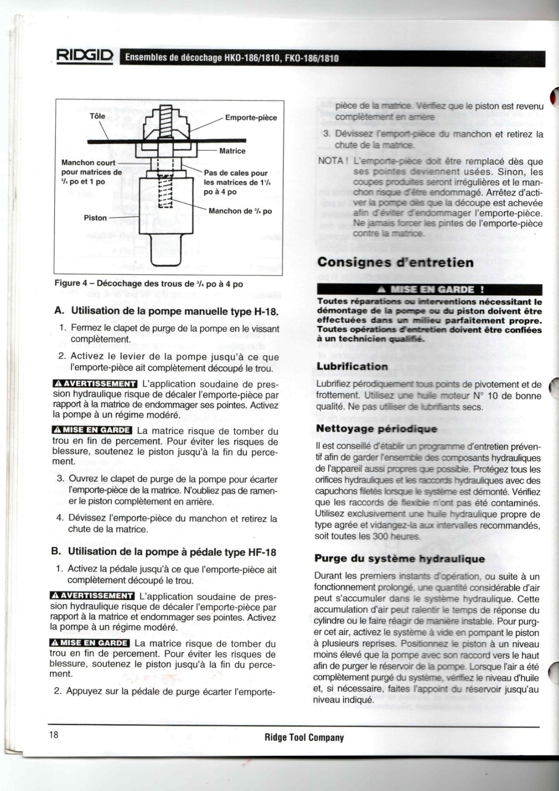 RIDGID HKO-186/1810, FKO-186/1810 Data Sheet