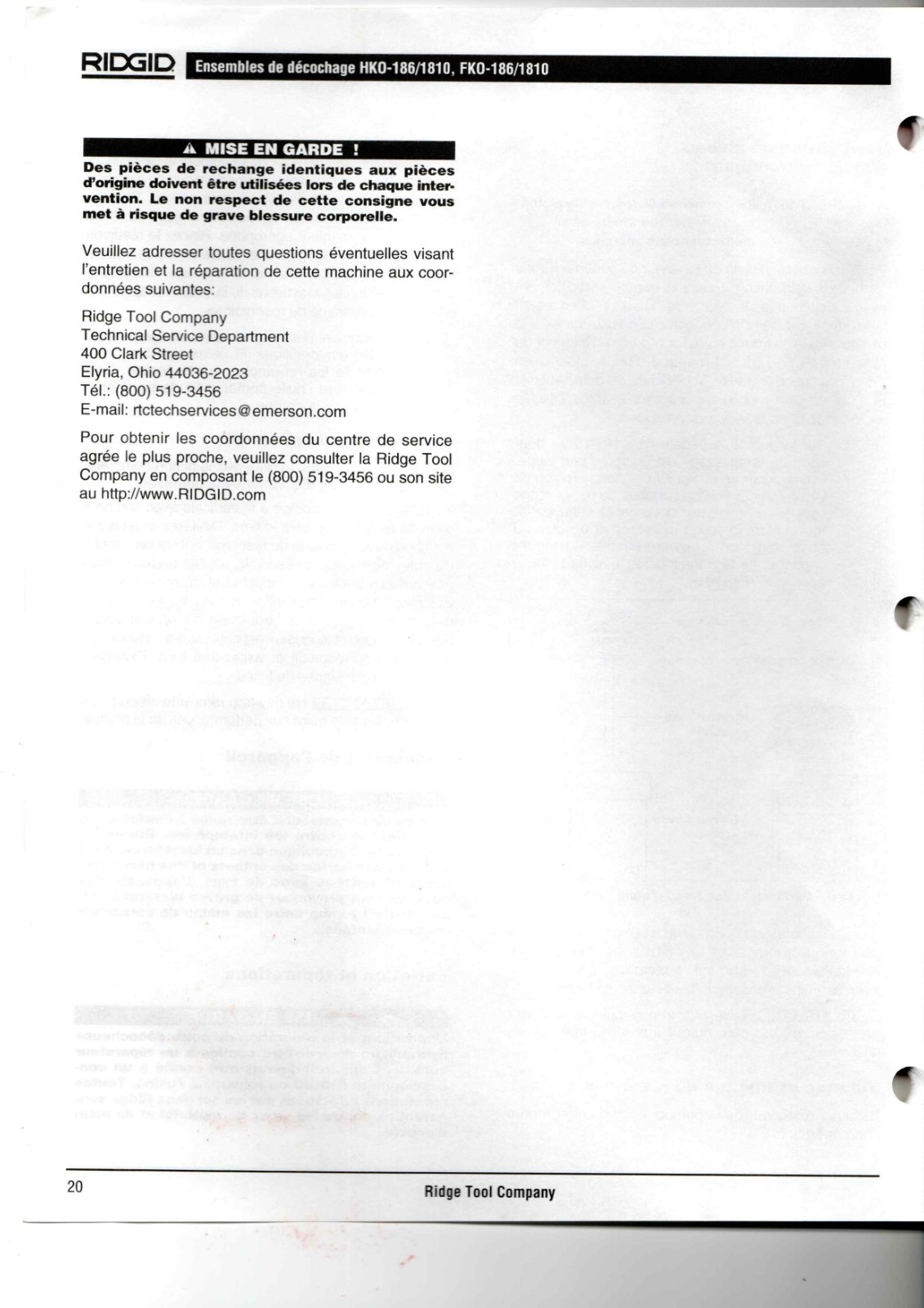 RIDGID HKO-186/1810, FKO-186/1810 Data Sheet