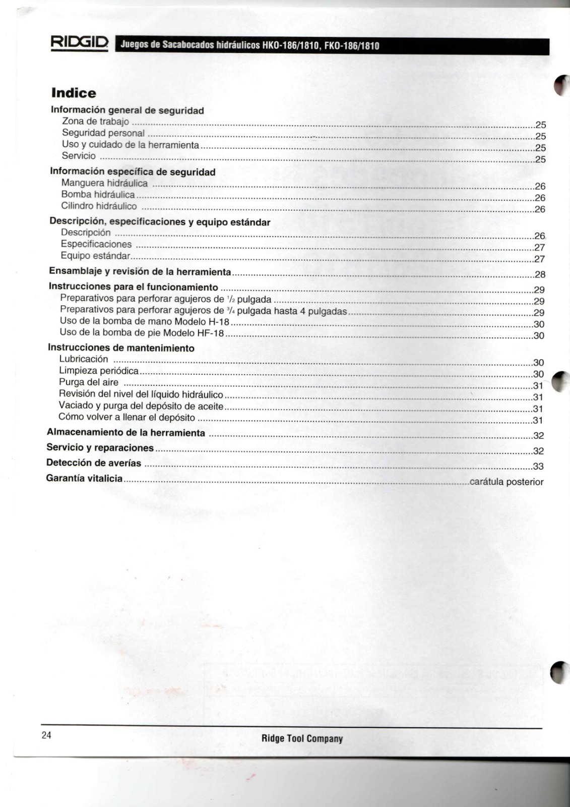 RIDGID HKO-186/1810, FKO-186/1810 Data Sheet