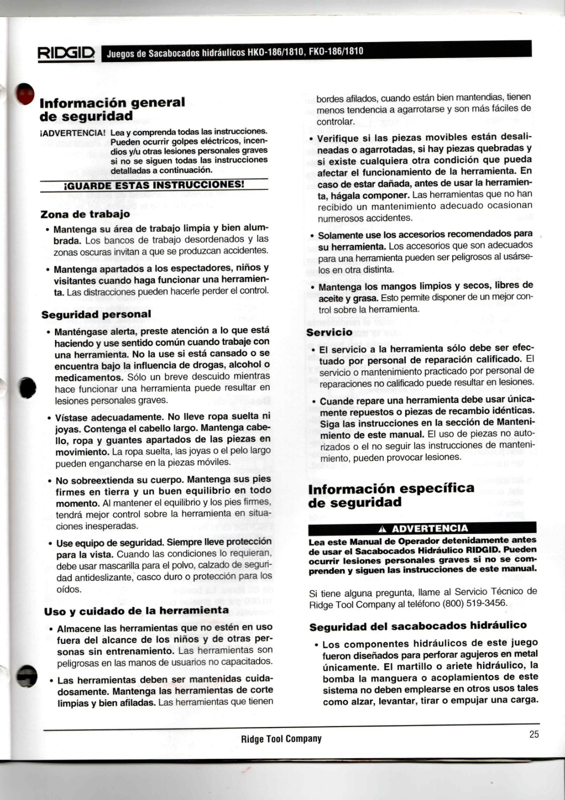 RIDGID HKO-186/1810, FKO-186/1810 Data Sheet
