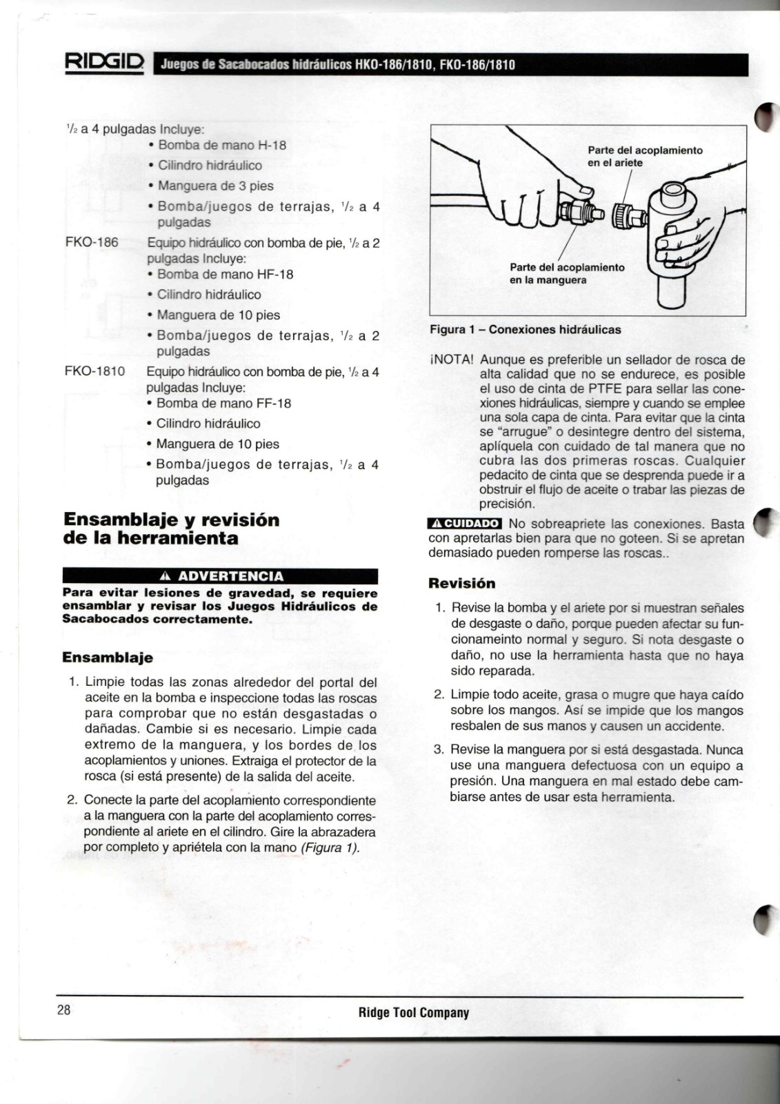 RIDGID HKO-186/1810, FKO-186/1810 Data Sheet