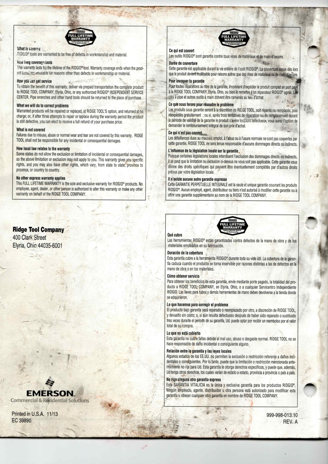 RIDGID HKO-186/1810, FKO-186/1810 Data Sheet