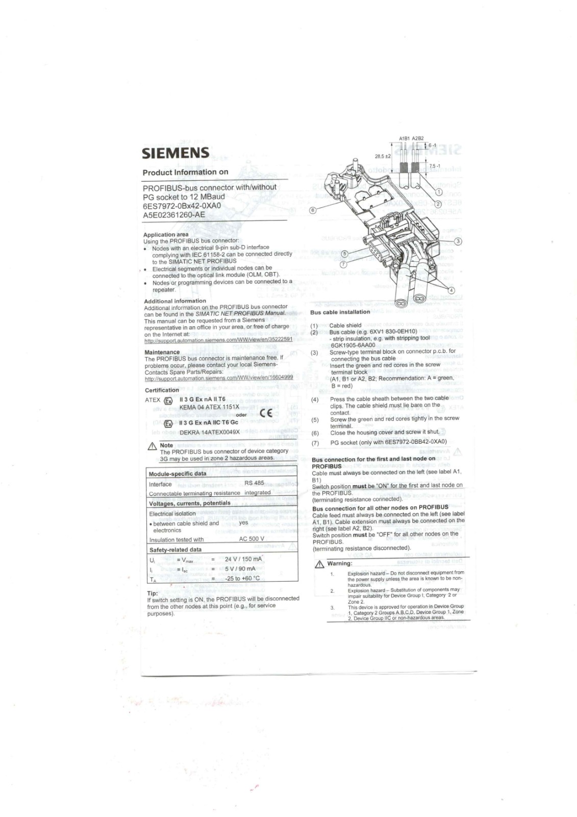Siemens 6ES7972-0BX42-0XA0 Datasheet