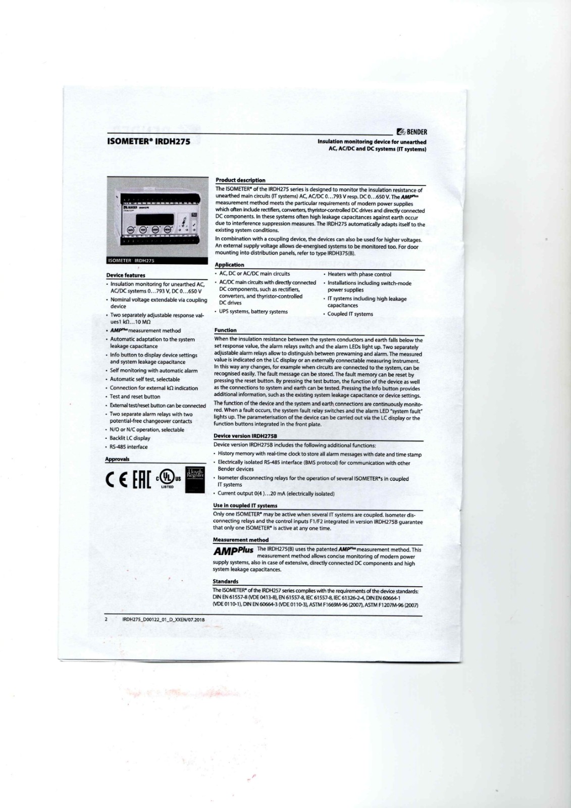Bender IRDH275 Data Sheet