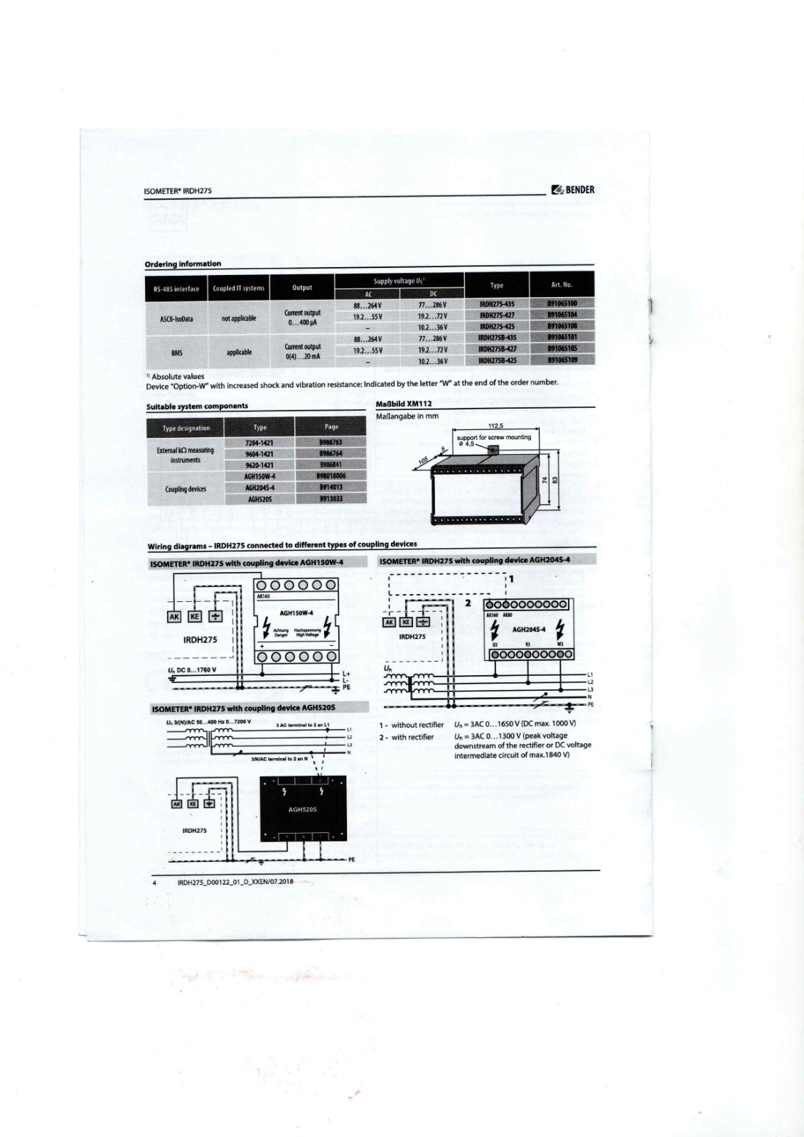 Bender IRDH275 Data Sheet
