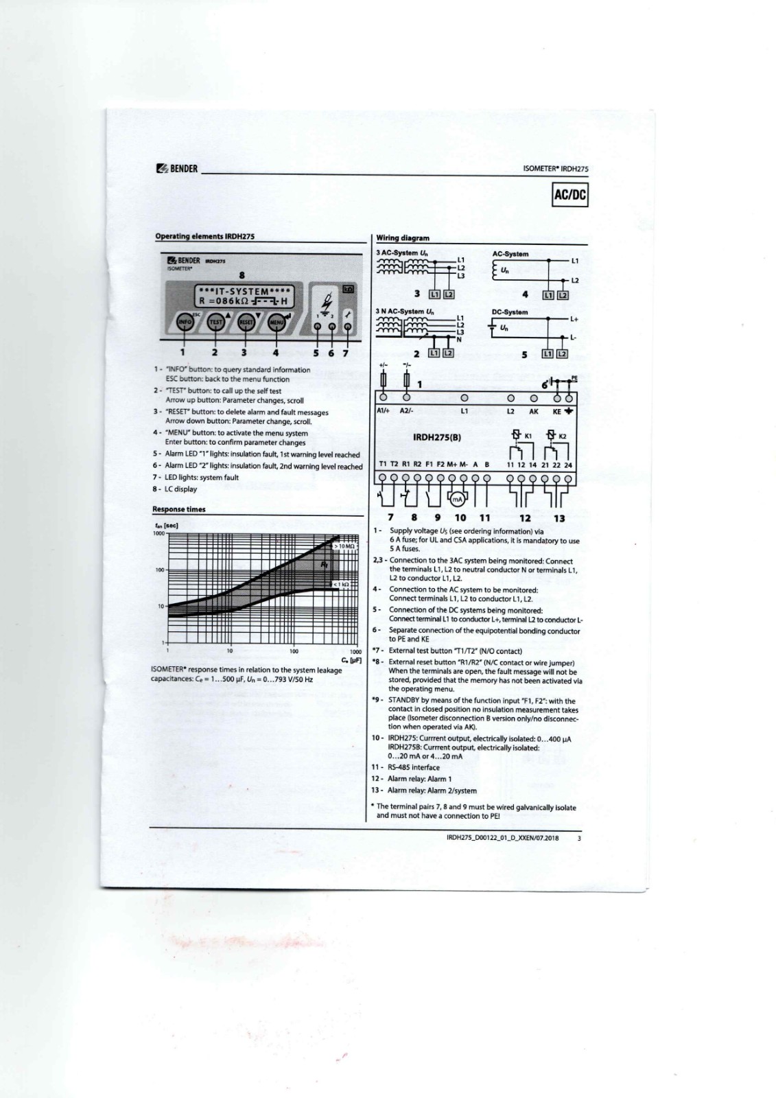 Bender IRDH275 Data Sheet