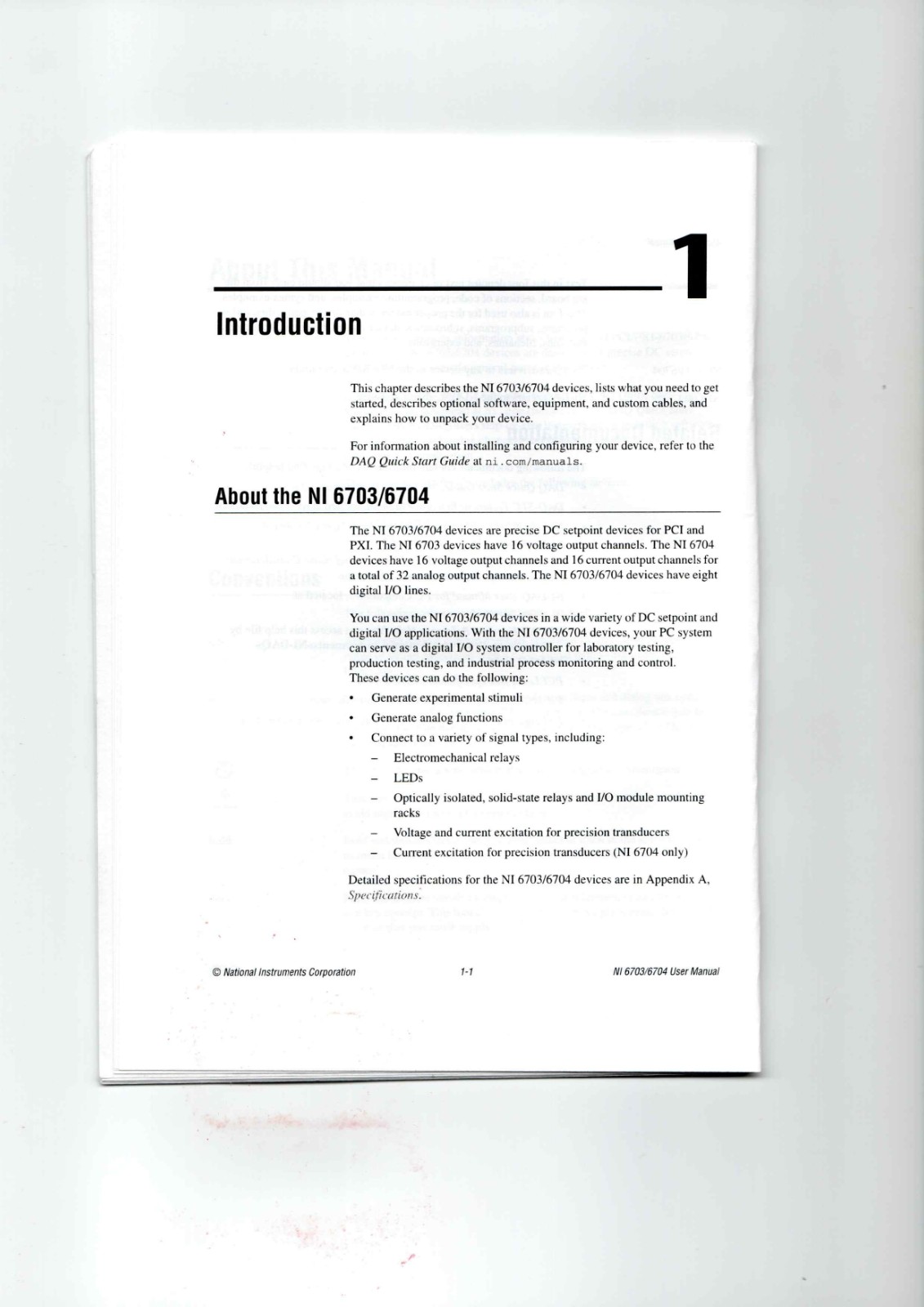 National Instruments PCI-6703,PCI-6704,PXI-6703,PXI-6704