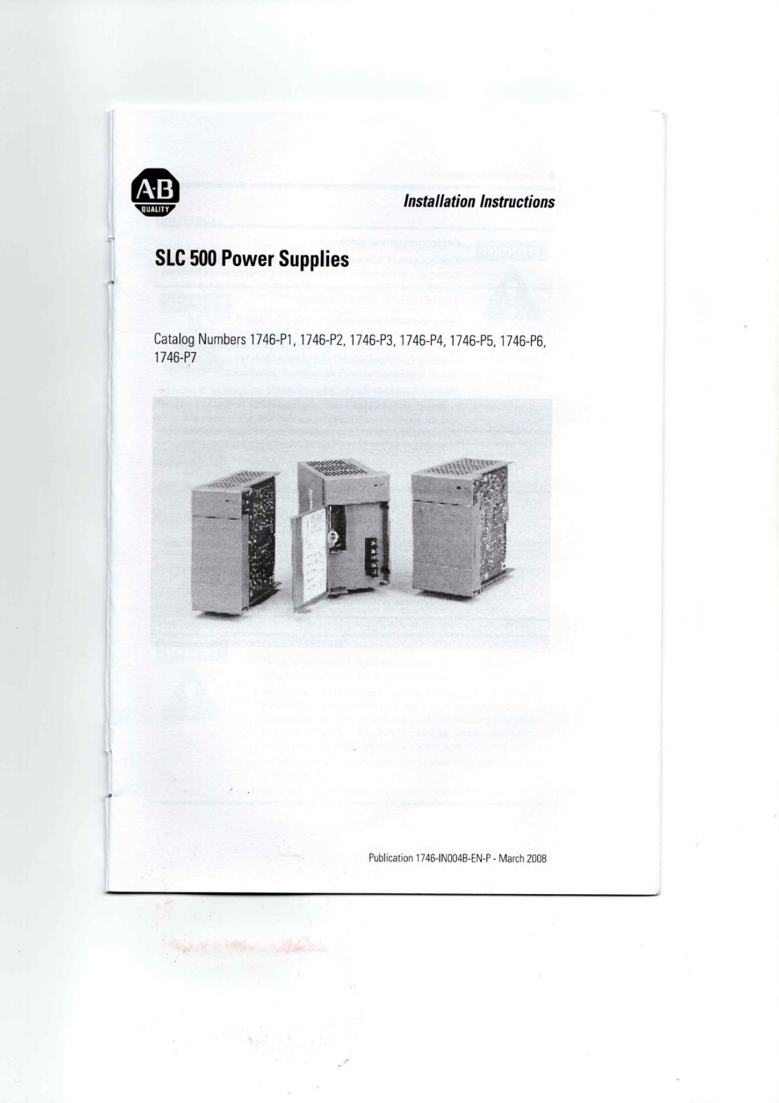 Allen-Bradley 1746-P1, 1746-P2, 1746-P3 Data Sheet