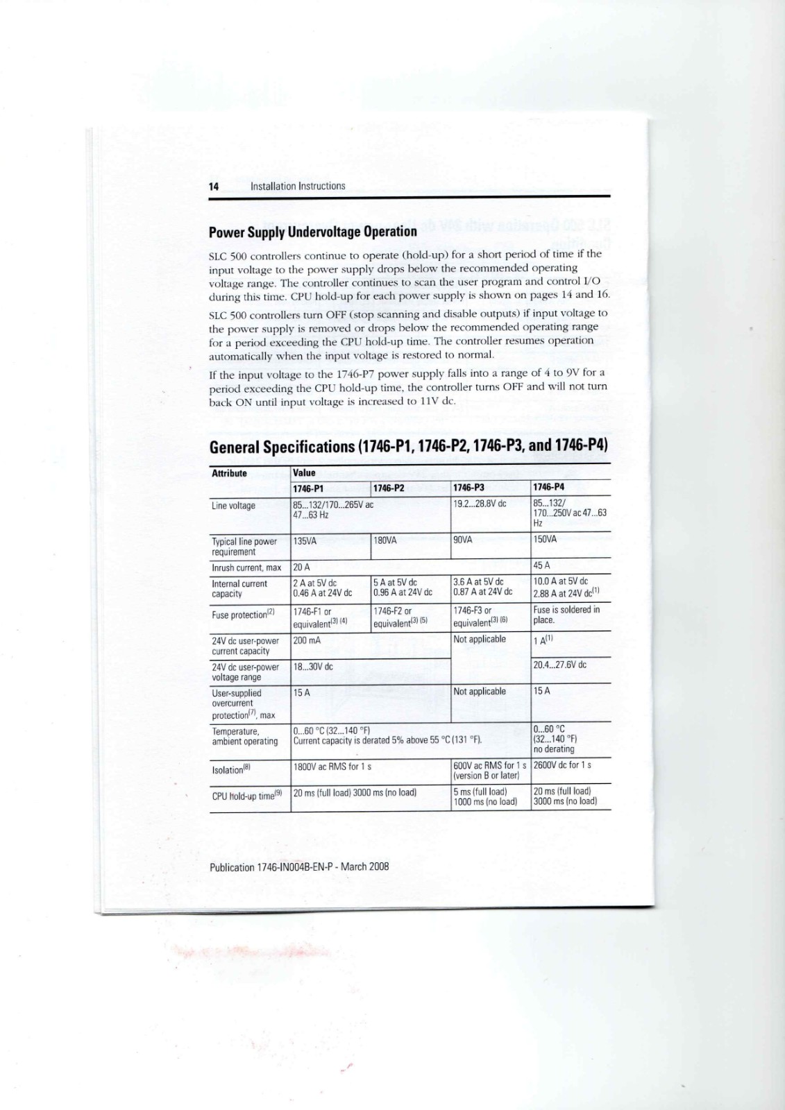 Allen-Bradley 1746-P1, 1746-P2, 1746-P3 Data Sheet