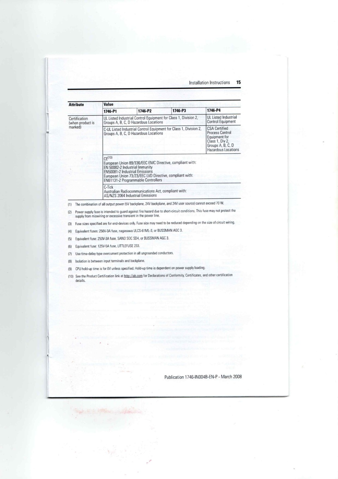Allen-Bradley 1746-P1, 1746-P2, 1746-P3 Data Sheet