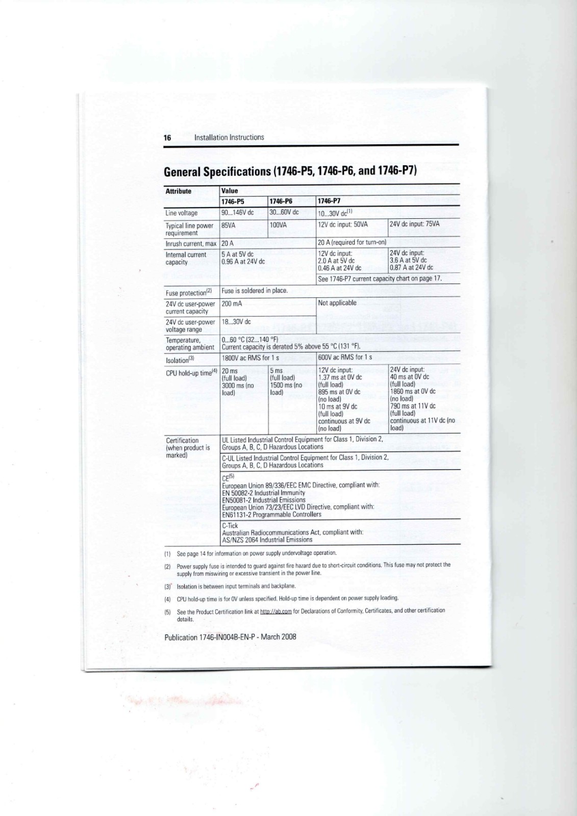 Allen-Bradley 1746-P1, 1746-P2, 1746-P3 Data Sheet