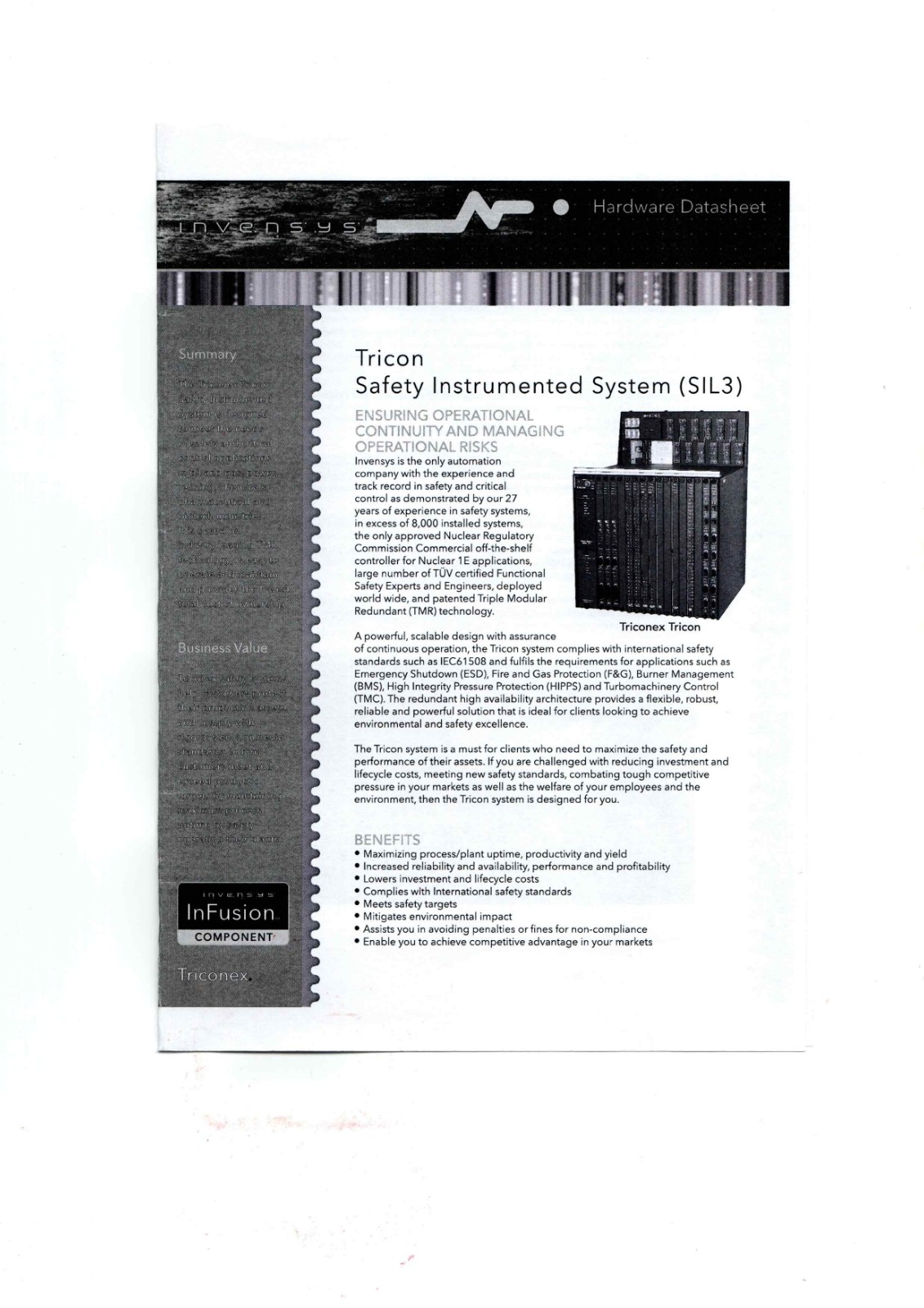Tricon Safety Instrumented System (SIL3) Data Sheet