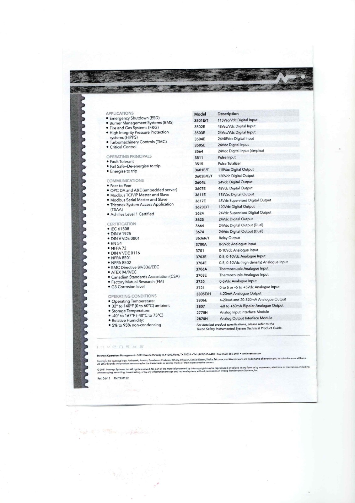 Tricon Safety Instrumented System (SIL3) Data Sheet