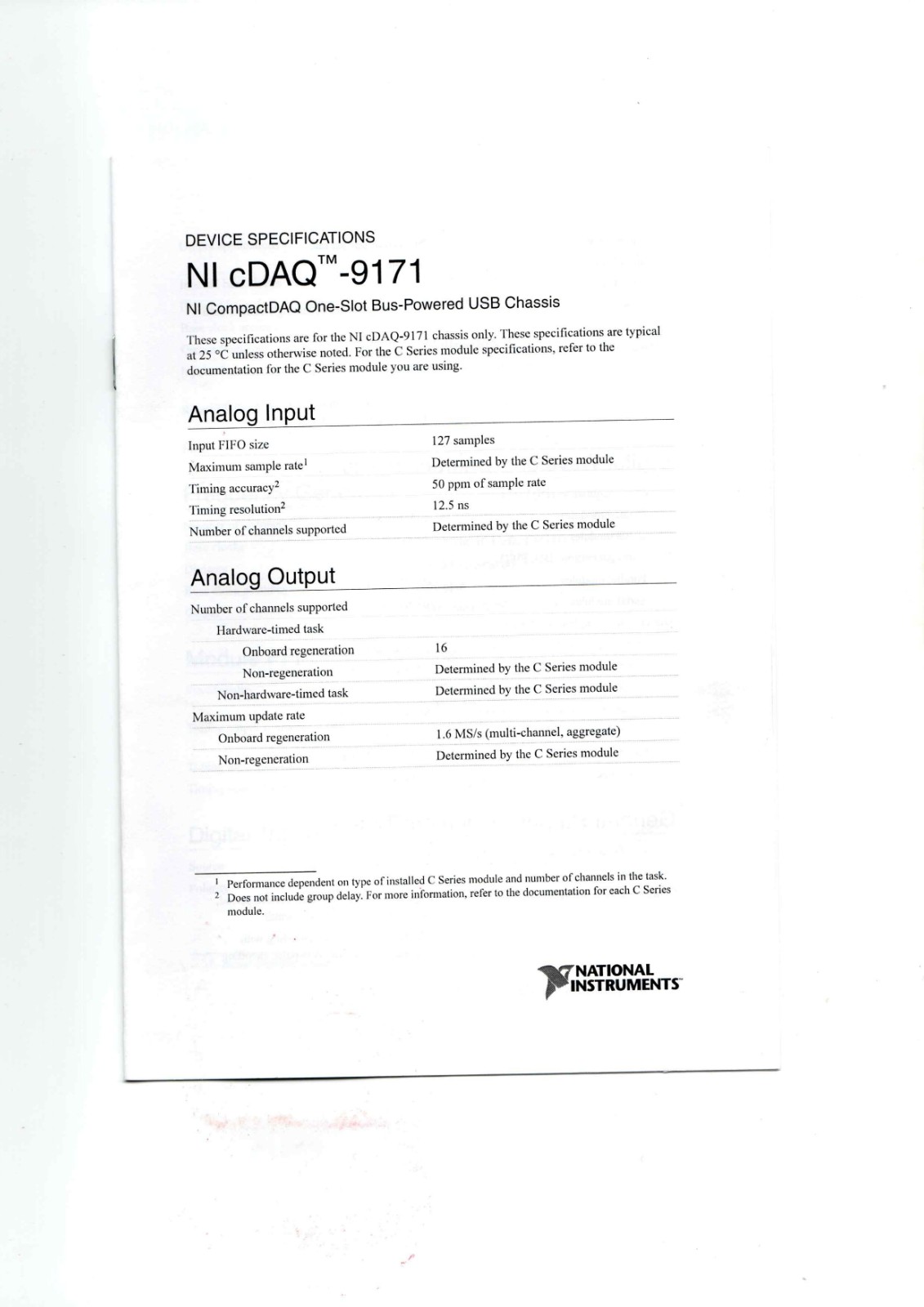 NI cDAQ-9171 Datasheet