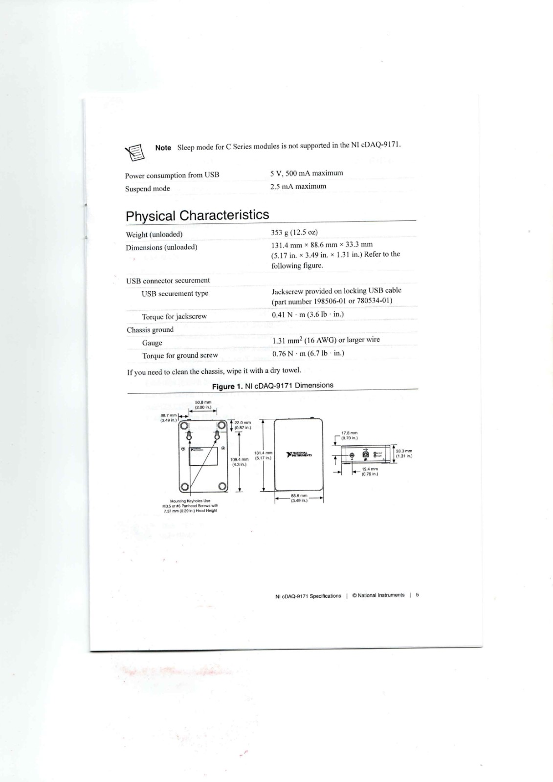 NI cDAQ-9171 Datasheet