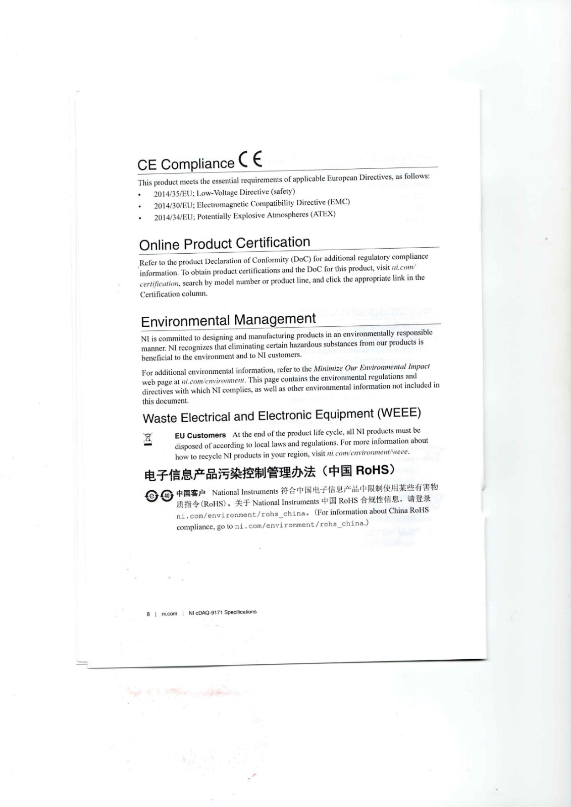 NI cDAQ-9171 Datasheet