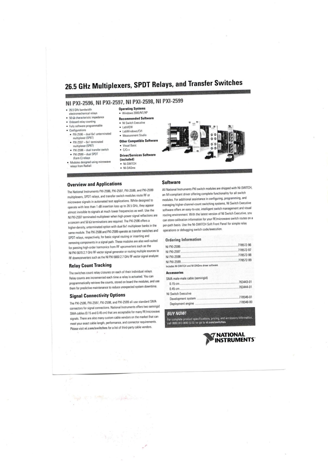 NI PXI-2596, PXI-2597, PXI-2598, and PXI-2599 Datasheet