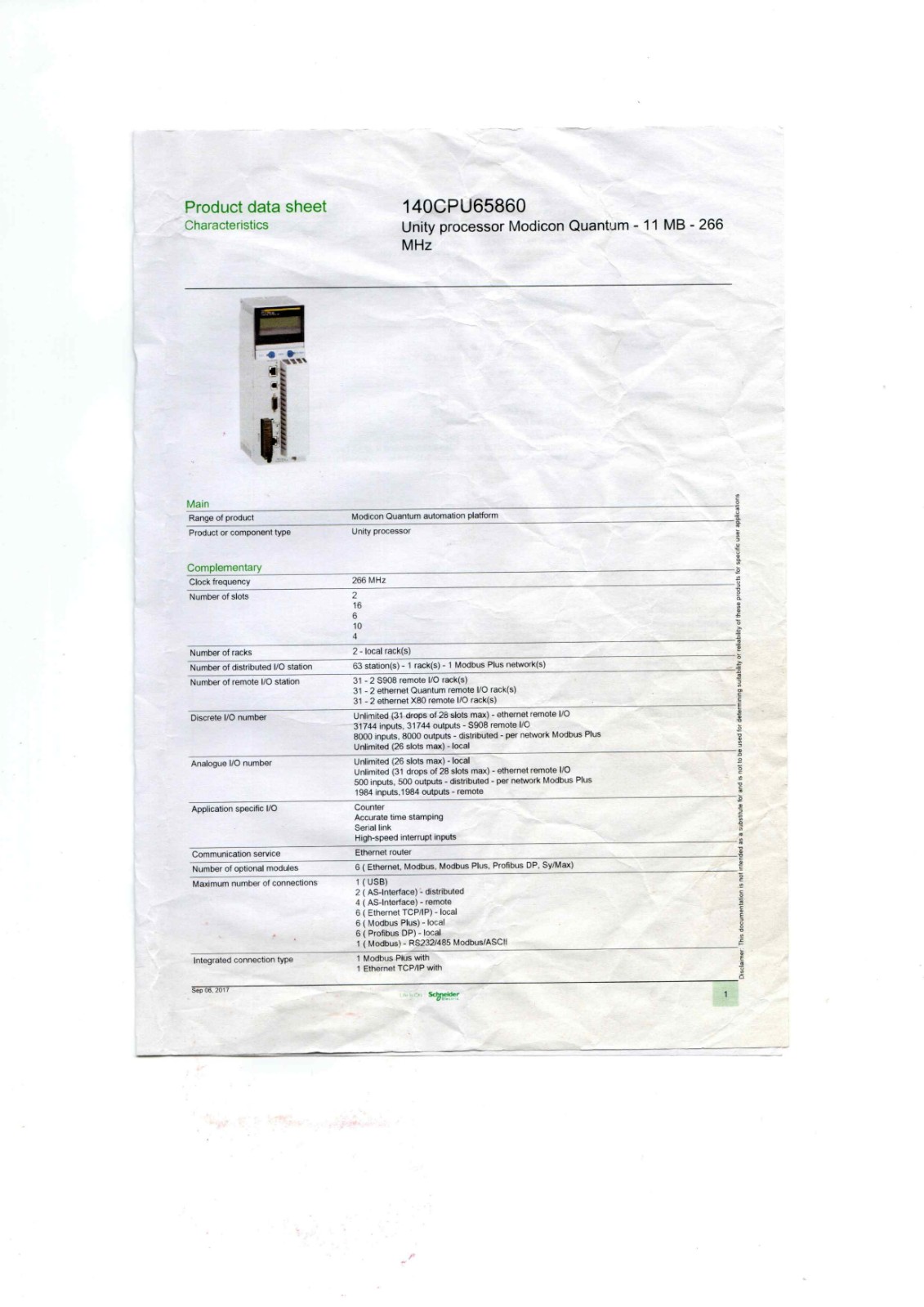 Schneider 140CPU65860 Datasheet