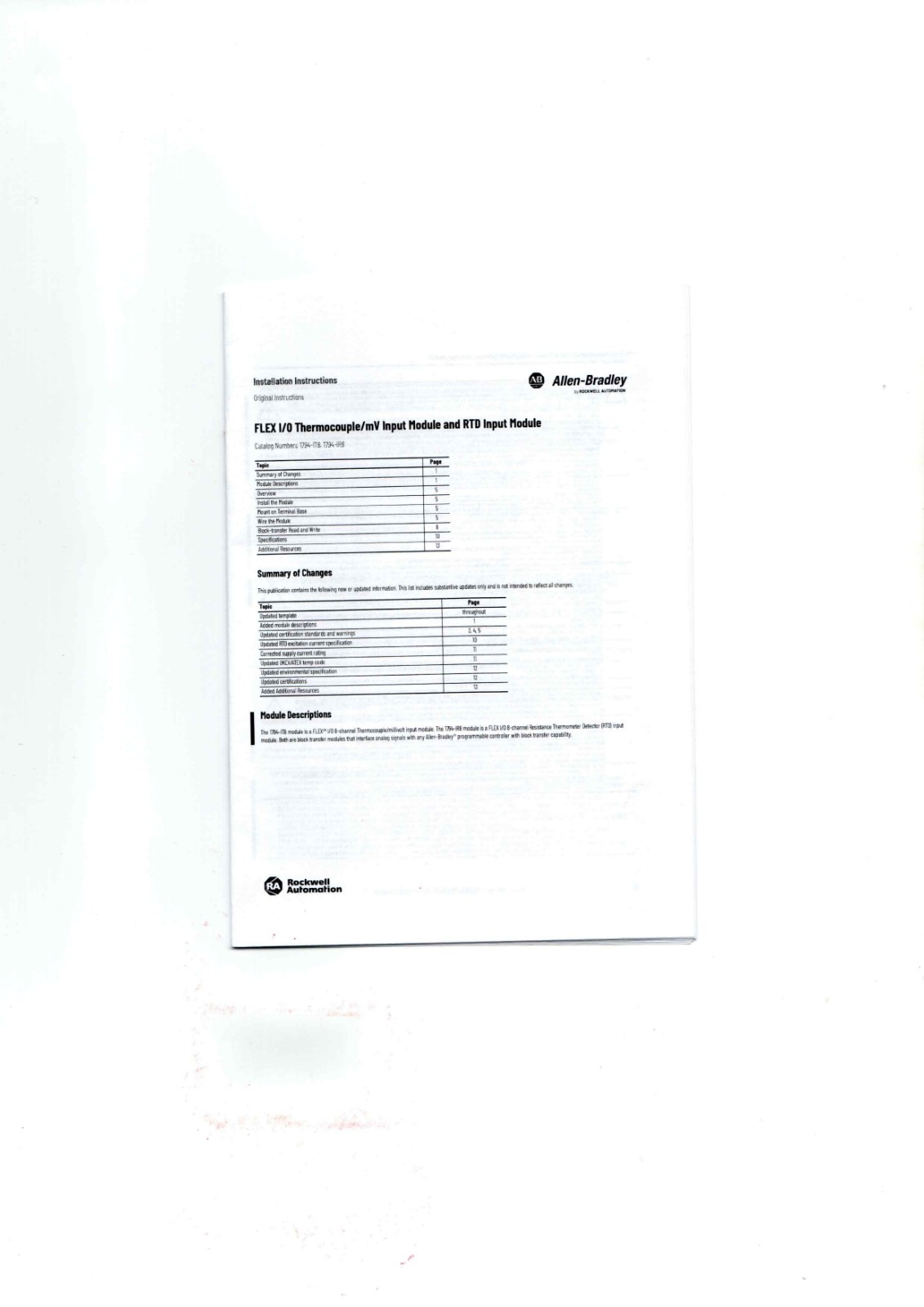 A-B 1794-IT8, 1794-IR8 Data Sheet