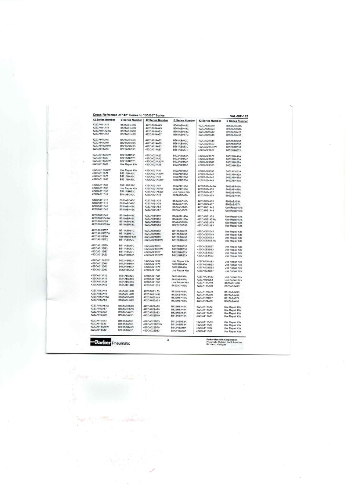 Parker VAL-SIF-112 Datasheet