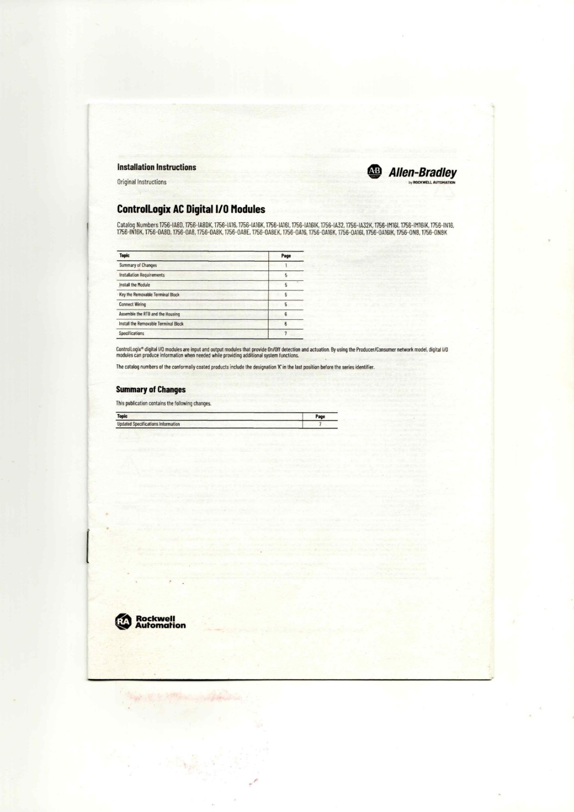 A-B 1756-IA8D, 1756-IA8DK, 1756-1A16, 1756-IA Datasheet