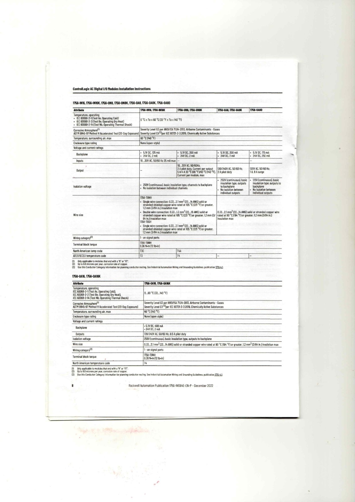 A-B 1756-IA8D, 1756-IA8DK, 1756-1A16, 1756-IA Datasheet
