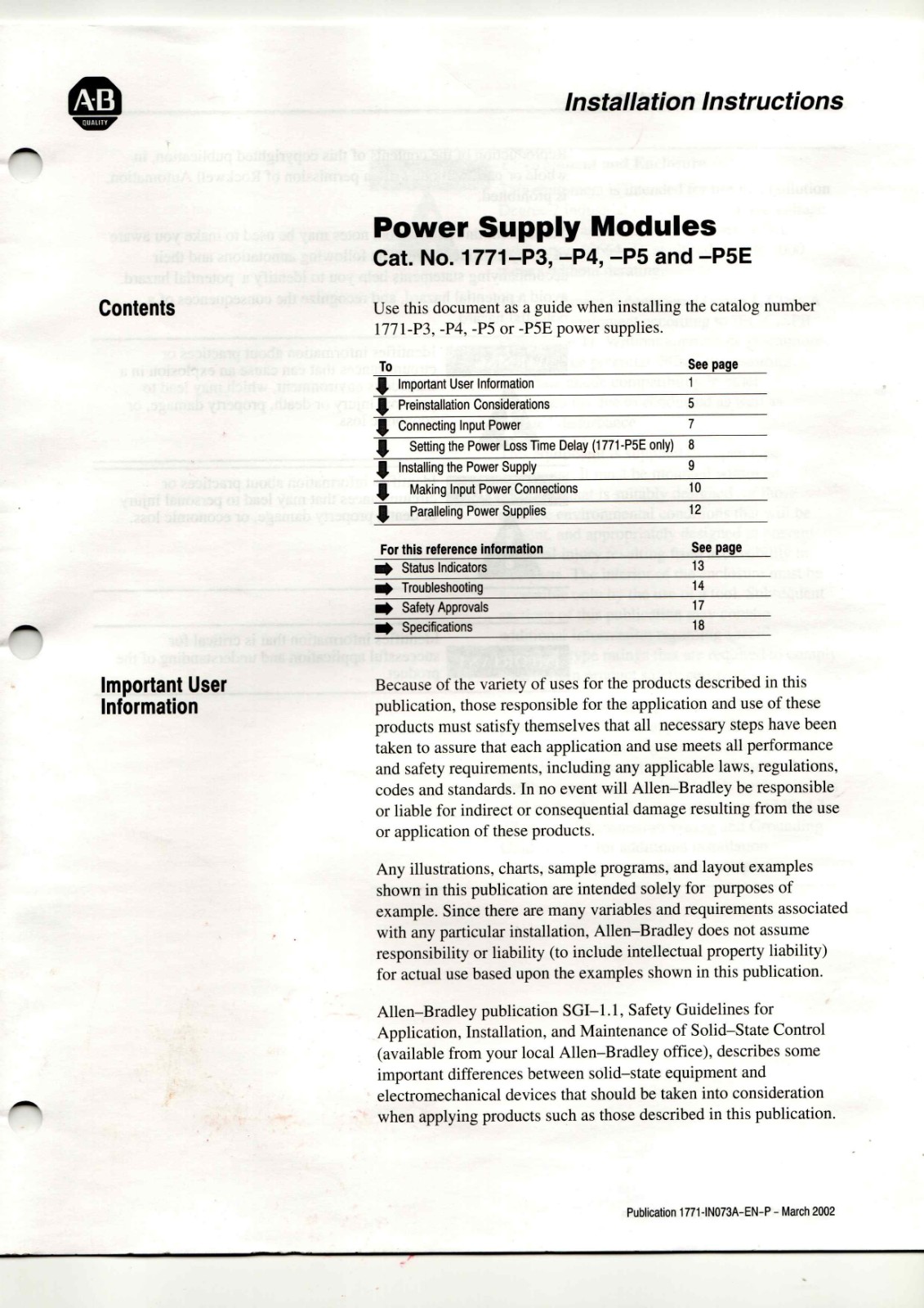 A-B 1771-P3, -P4, -P5, -P5E Datasheet