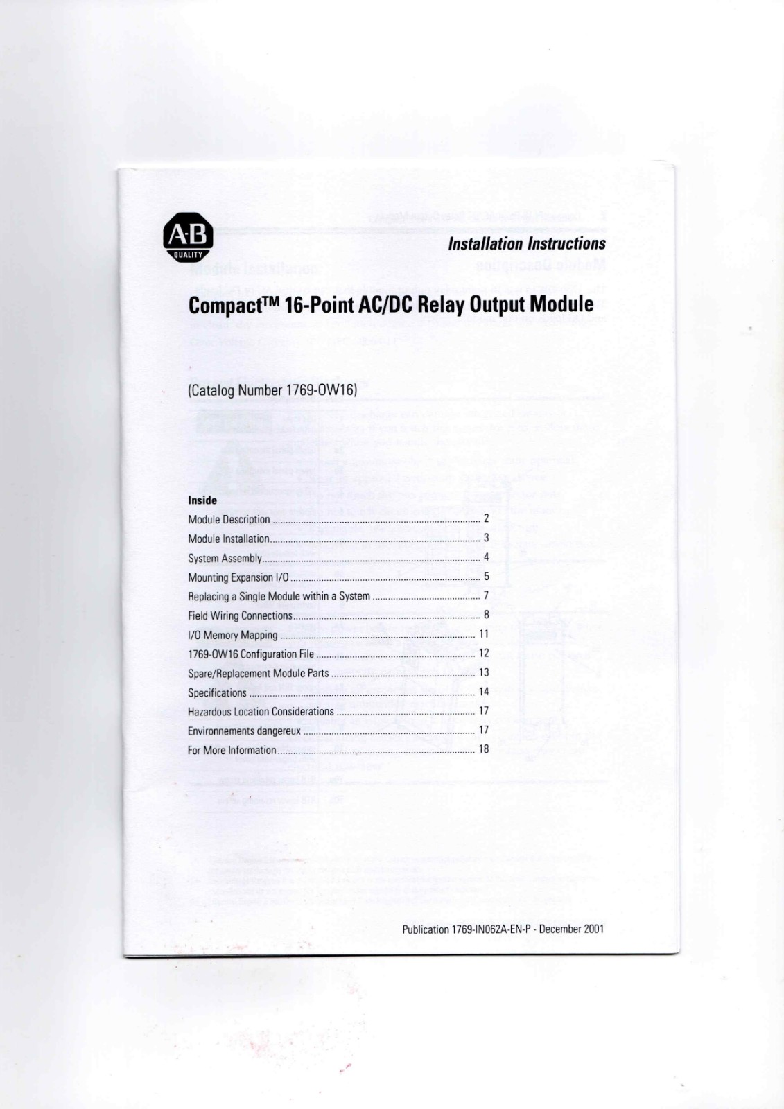 A-B 1769-OW16 Data Sheet