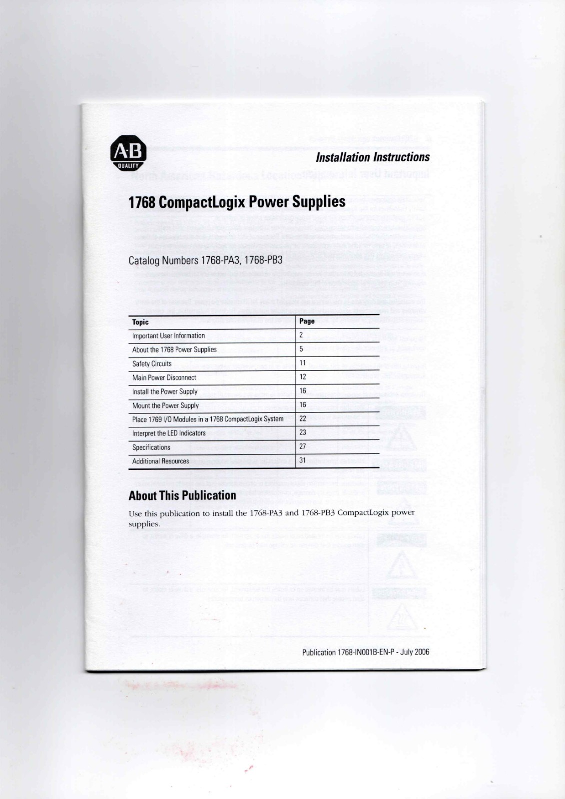 A-B 1768-PA3, 1768-PB3 Data Sheet