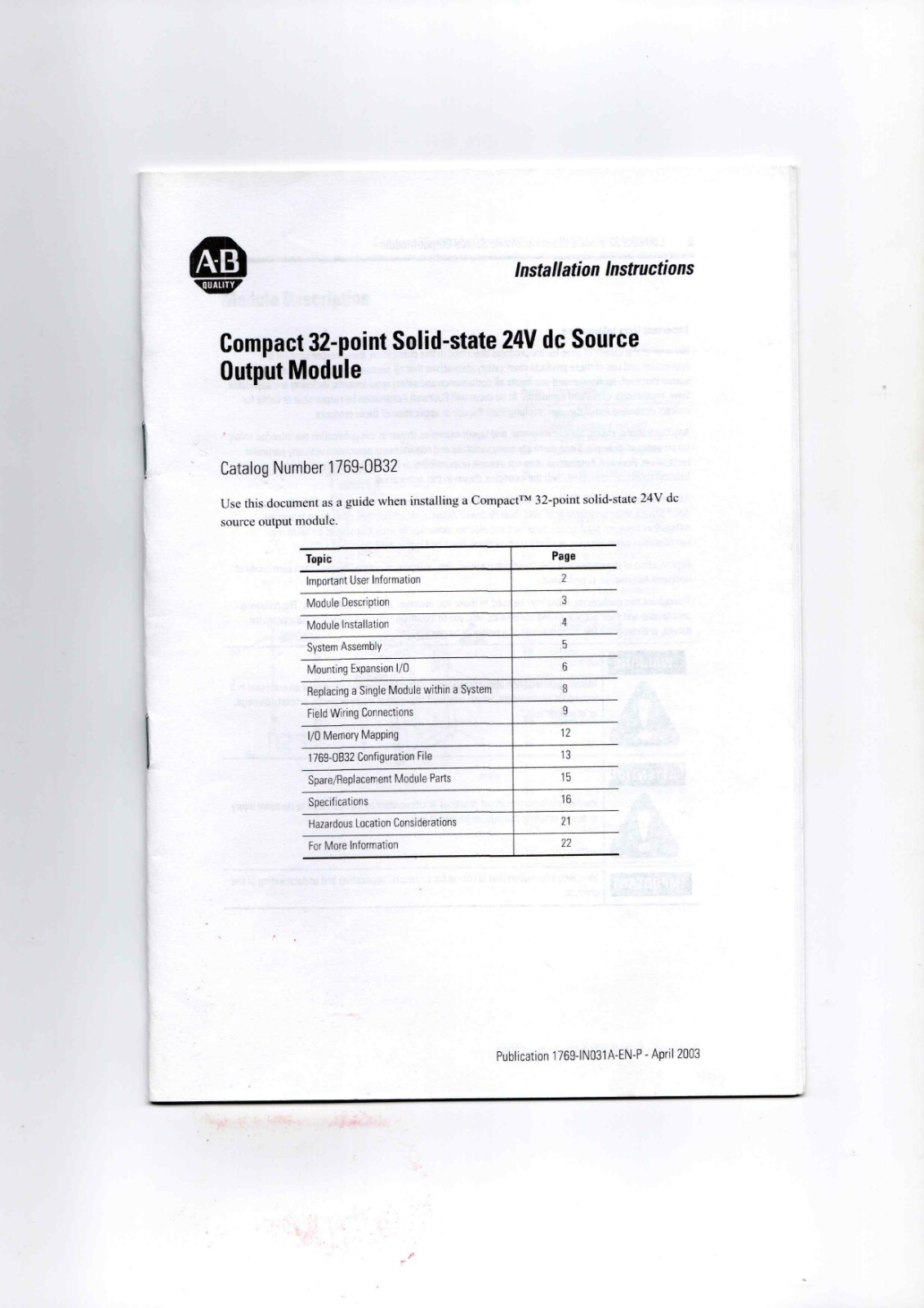 A-B 1769-OB32 Data Sheet