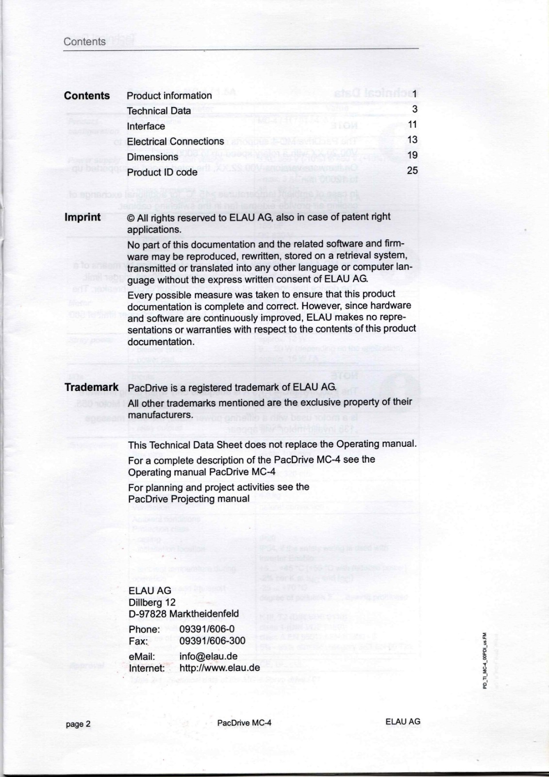 ELAU MC-4 Data Sheet