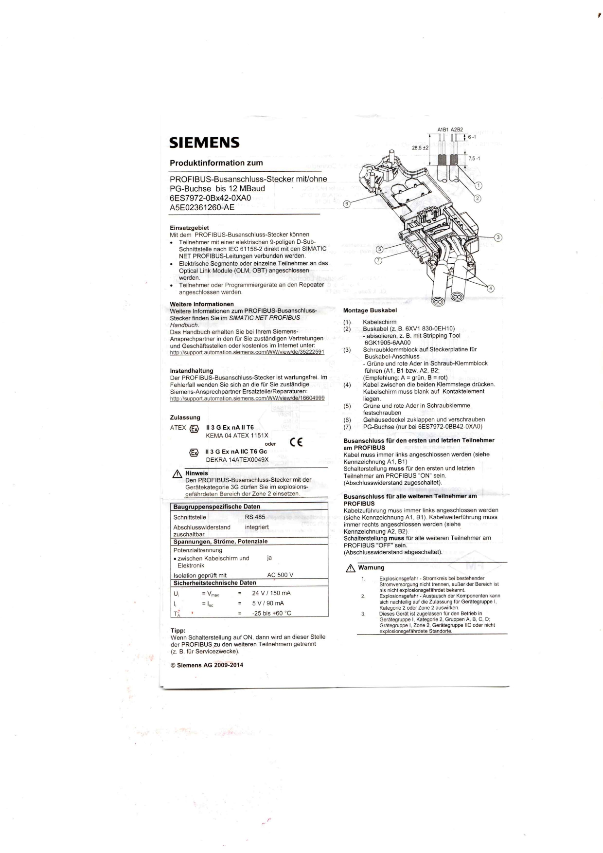 Siemens 6ES7972-0BA12-0XA0 Datasheet