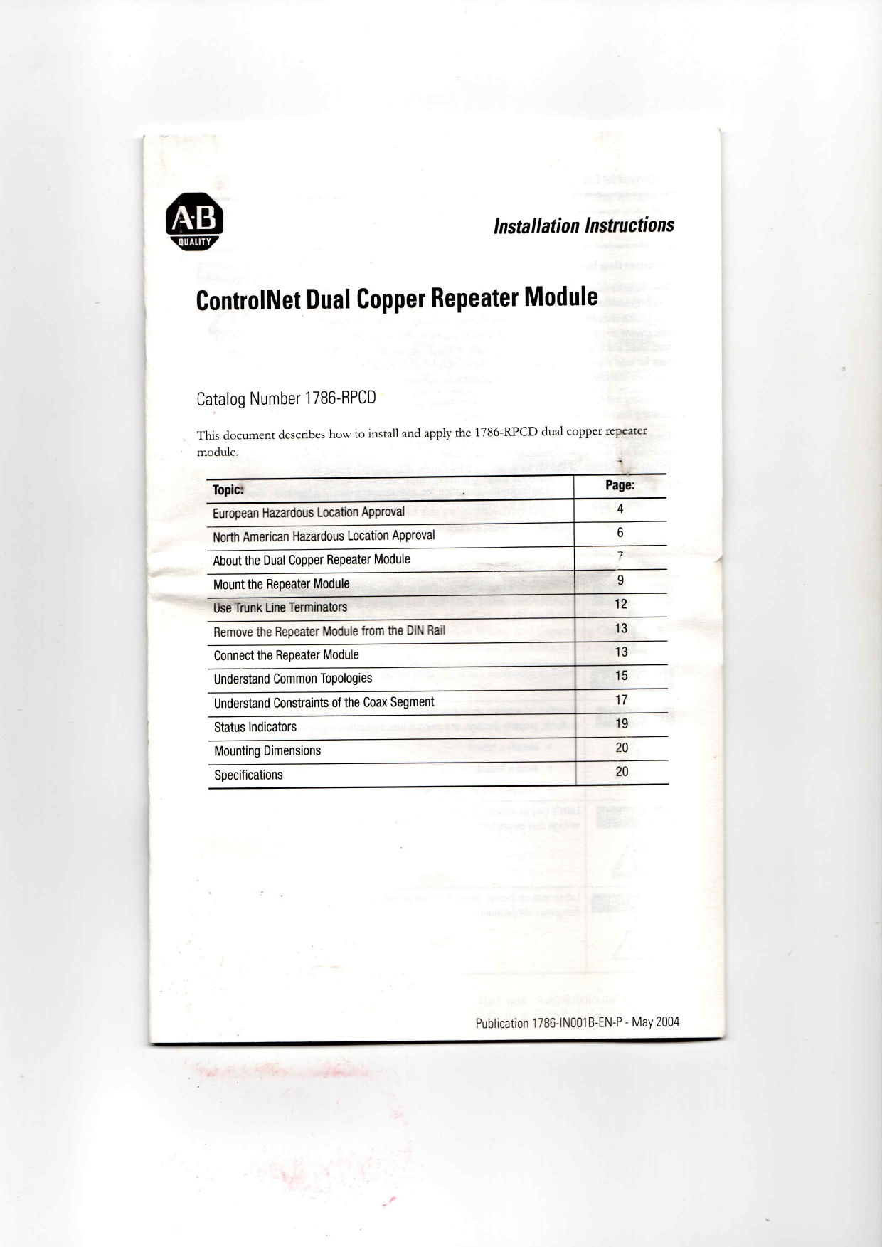 Allen-Bradley 1786-RPCD Data Sheet