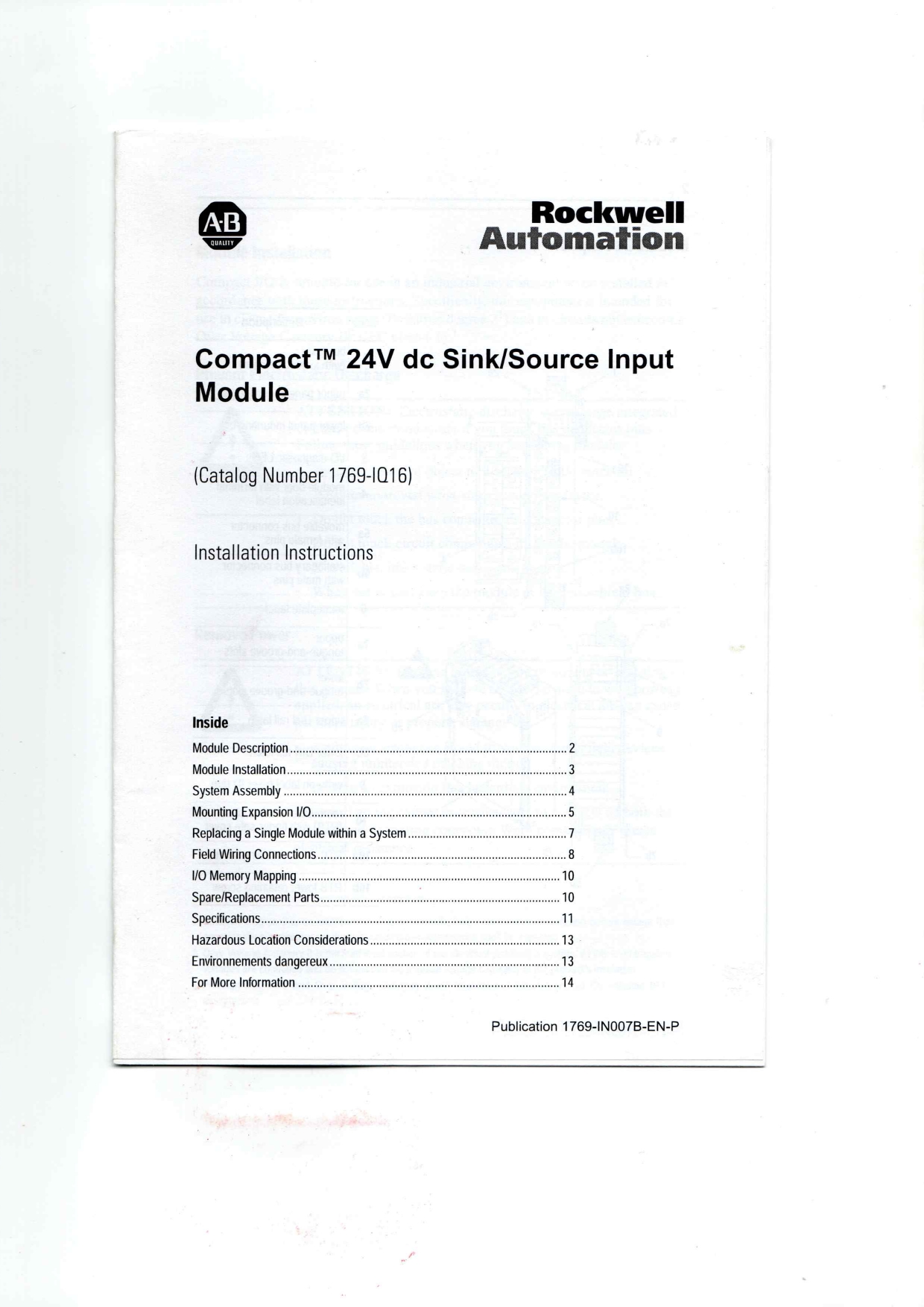 Allen-Bradley 1769-IQ16 Datasheet