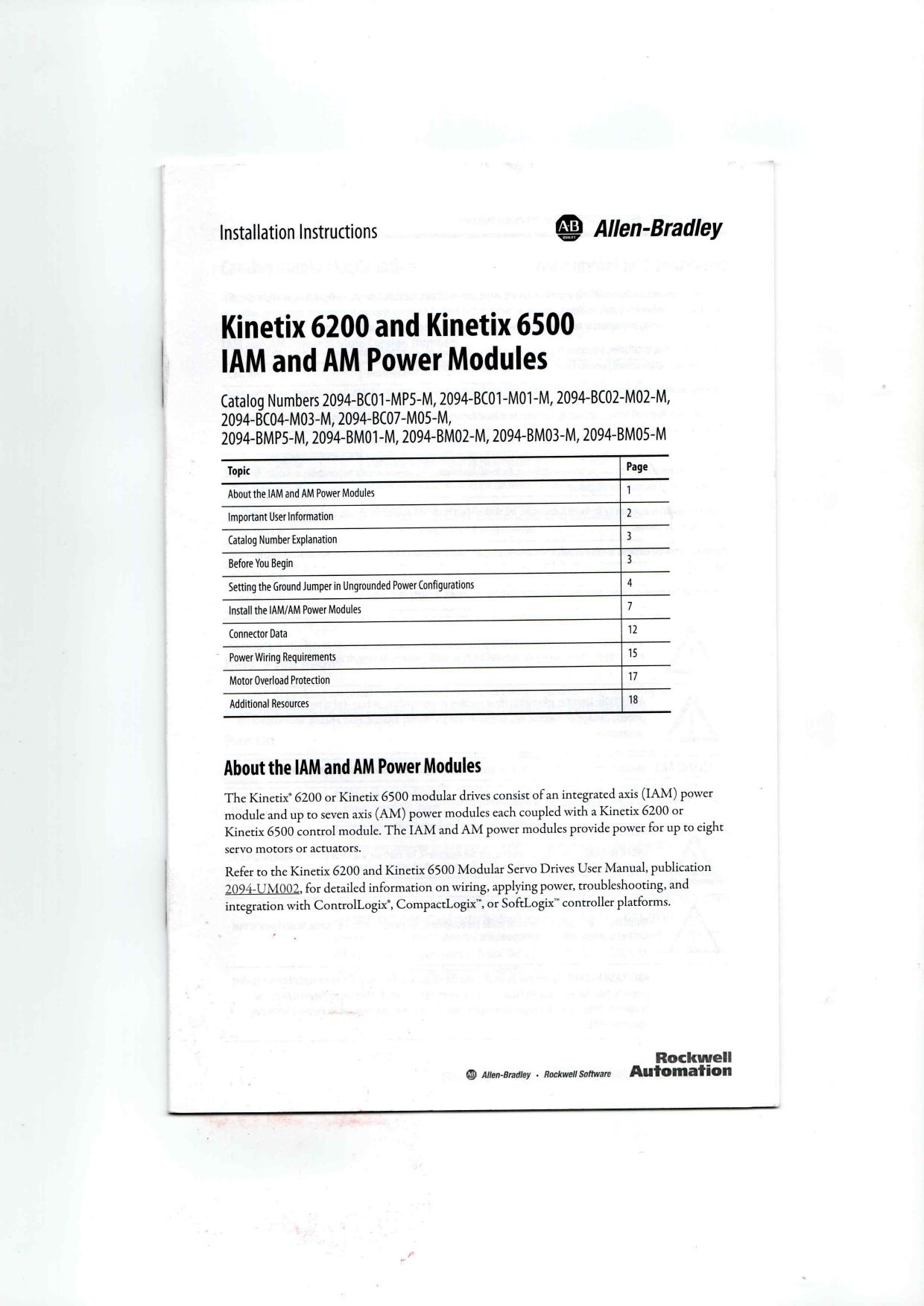Allen-Bradley 2094-BC01-MP5-M, 2094-BC01-M01-M, 2094-BC02-M02-M, 2094-BC04-M03-M, 2094-BC07-M05-M,